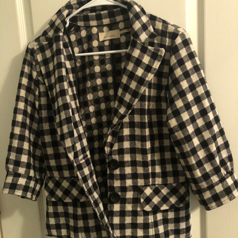 Anthropologie Burlapp Plaid Blazer 3/4 Sleeve S